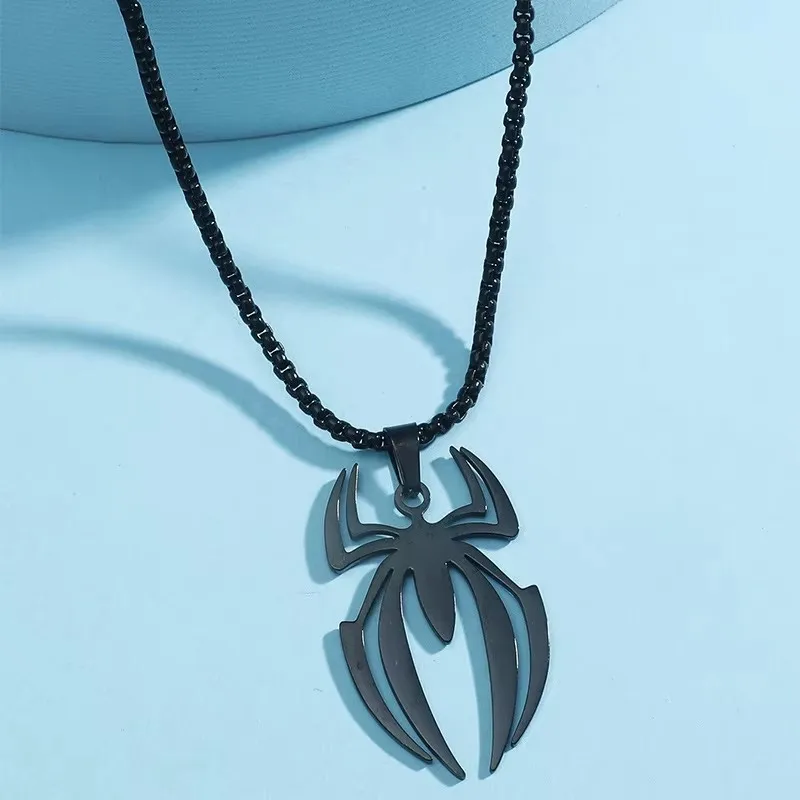 Spider Shape Cosplay Necklace Men Stainless Steel Pendant Chain Choker Jewelry Accessories Props Gift