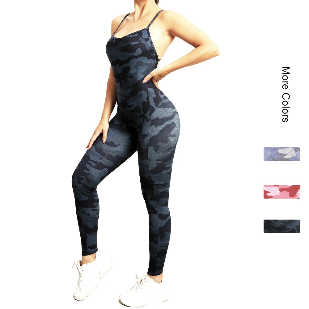 

Women Jumpsuit with Wireless Pads Camouflage Printing Quick Dry Gymnastics Dancing Aerial Yoga Bodysuits Swimsuits