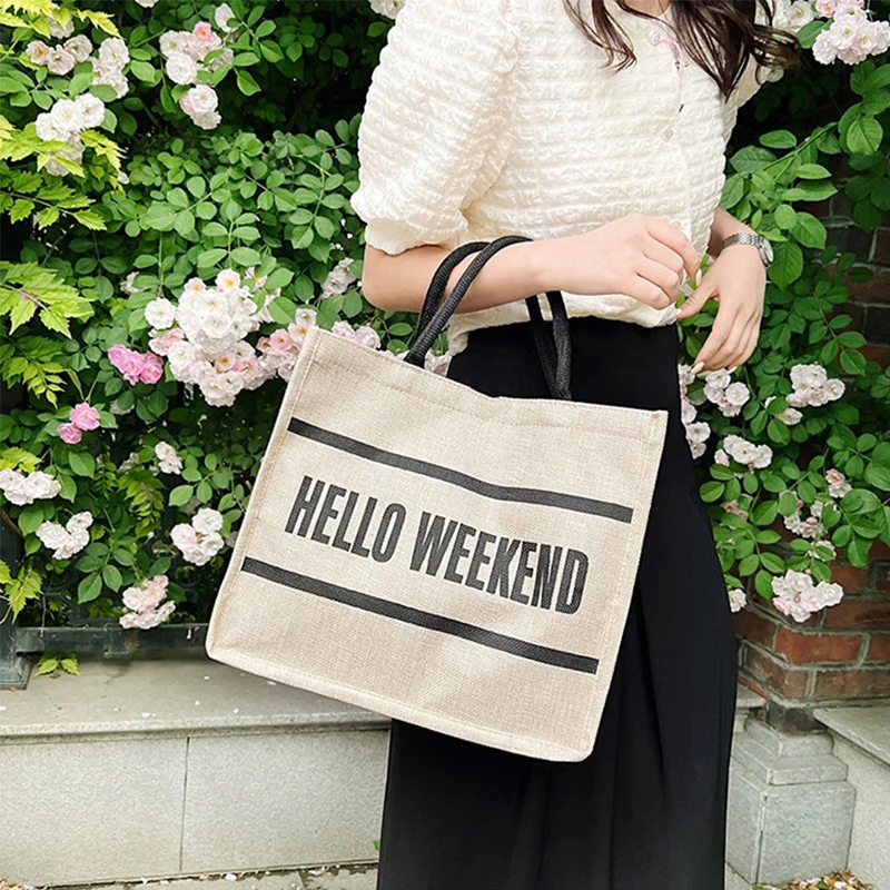 Polarshe Customized Canvas Tote Bag Linen Textured Handbag Personalized Gift Bag for Women ,Wedding,Beach,Work,Travel,Daily Use
