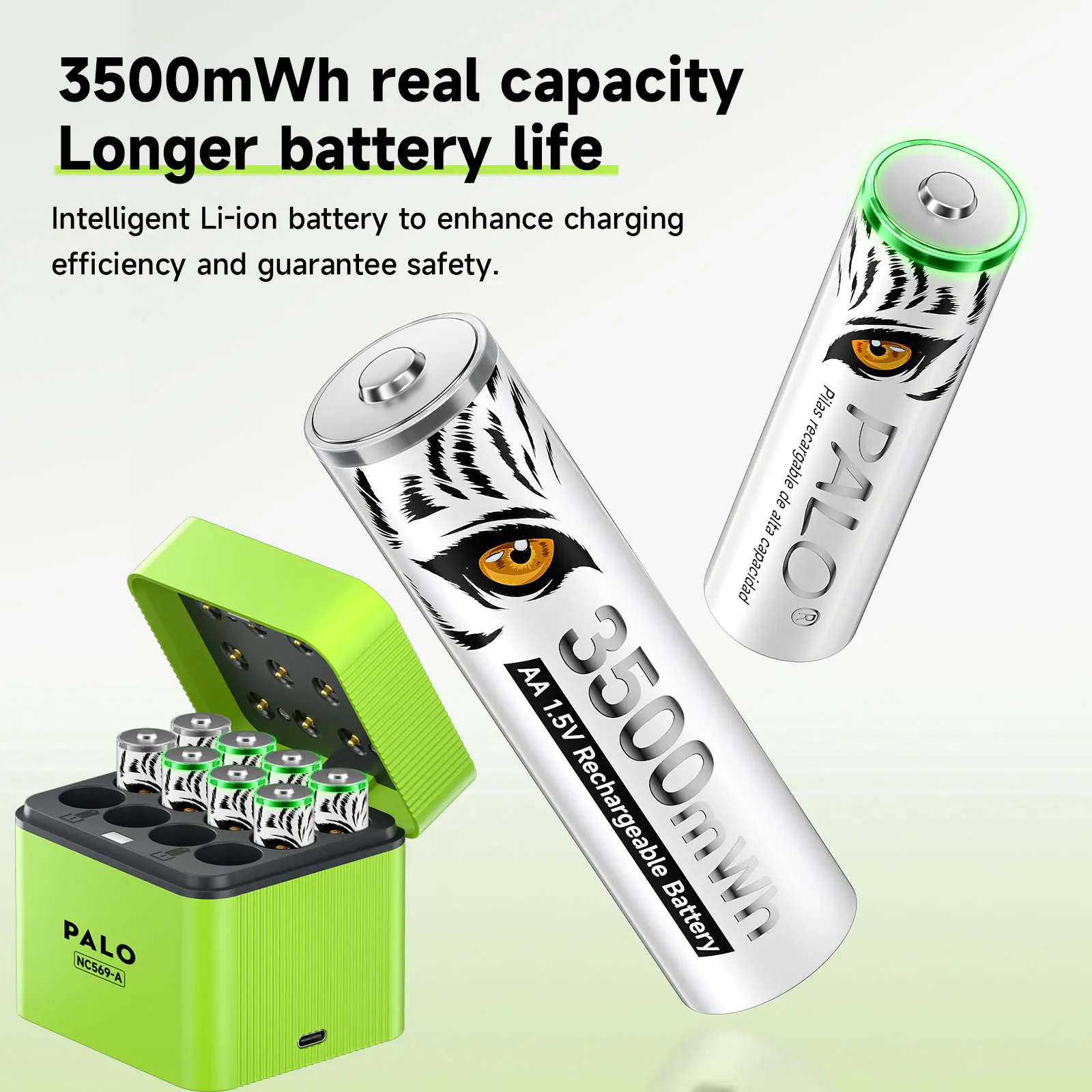 PALO 1.5V AA Rechargeable Battery 3500mWh AA Lithium Battery with 12 Slots Charging Case for Hunting Camera Remote Control Mouse