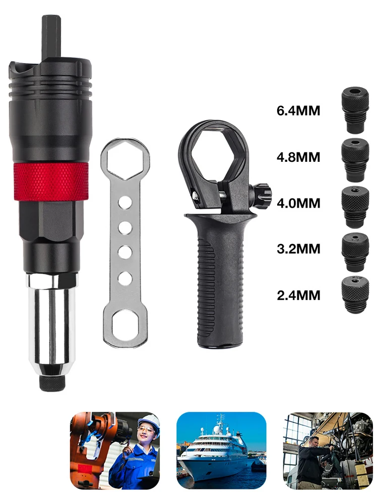 2.4-6.4mm Professional Electric Rivet Nut Gun Adapter Automatic Riveting Nail Gun Cordless Riveting Tools With Wrench And Handle