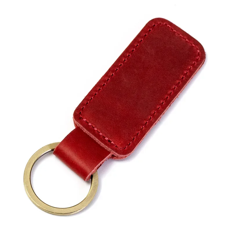 Top Layer Cowhide Keychain for Men and Women Retro Vintage Leather Car Logo Key Chains Accessory Laser Engrave Keyring Gift