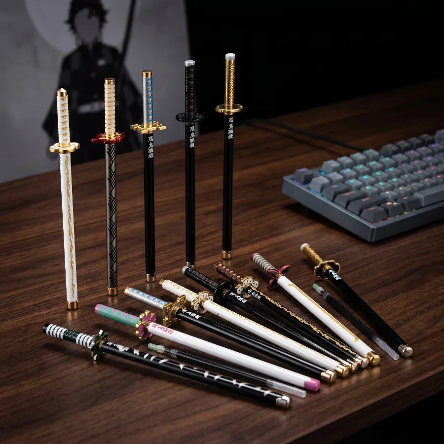 Bolígrafo de Metal de 20 cm con Diseño de Shinobu de Demon Slayer, Bolígrafo con Forma de Katana de Tamaño Real, Accesorios de Personajes de Anime, Artículos de Oficina, Regalos