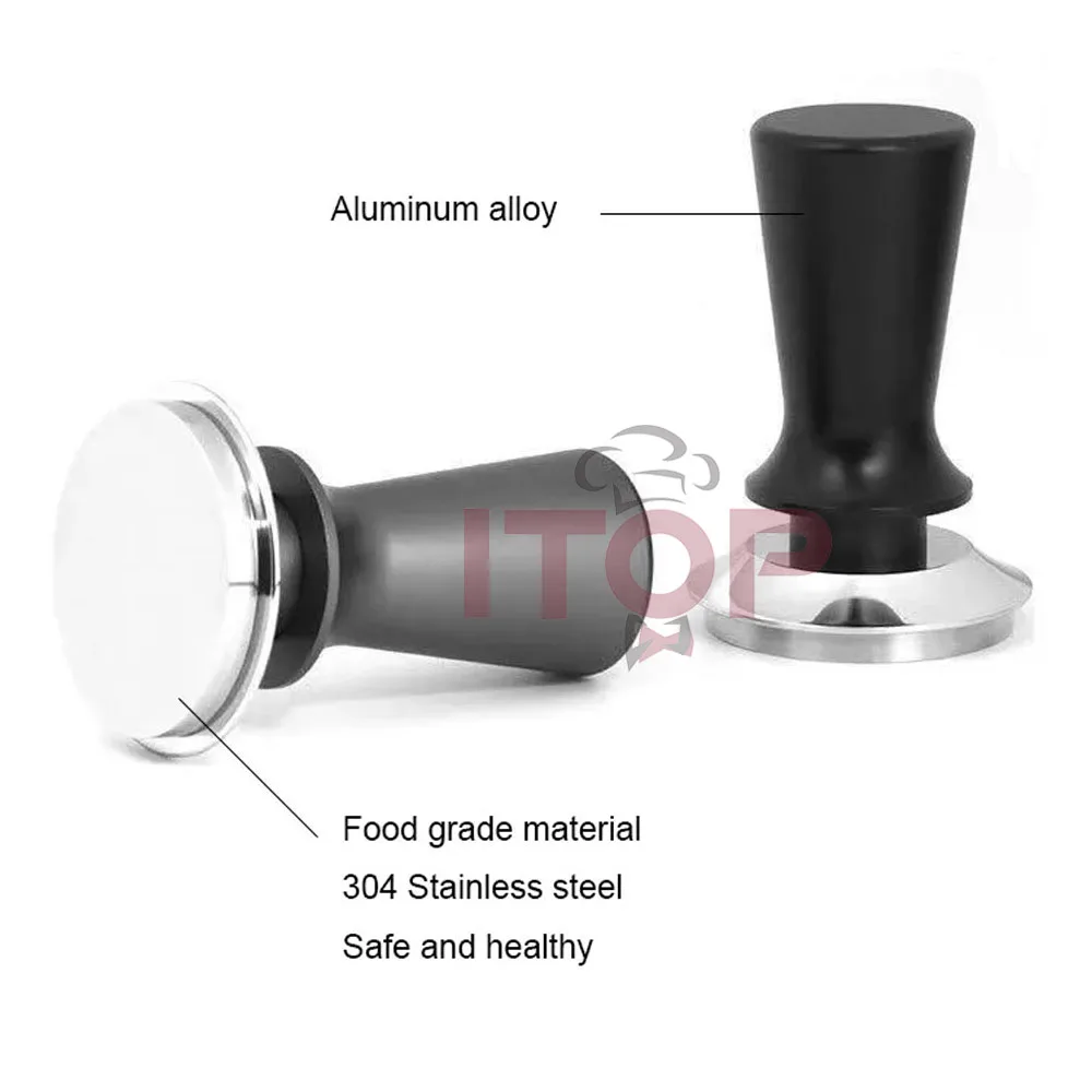 ITOP 58Mm Palu Bubuk Tamper Kopi Dikalibrasi Tekanan Stabil Dasar Datar 304 Alat Espresso Portafilter Barista Baja Tahan Karat