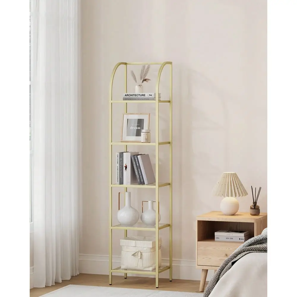 

Bookcase Bookshelf, Tempered Glass Arched Bookshelf For More Storage, Slim Shelving Unit For Bedroom, Bathroom, Home Office, St