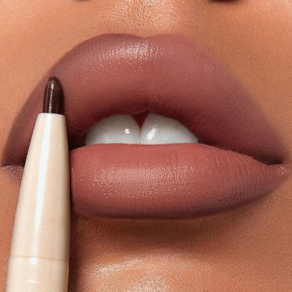 Mistfluweel Lipliner Pen Gladde Waterdichte Nude Bruine Lip Liner Potlood Met Puntenslijper Non-Stick Cup Lippenstift Vrouw Lip Cosmetica