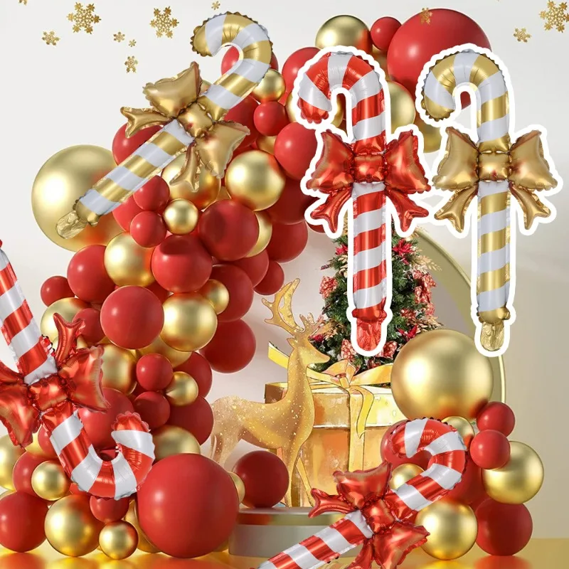 3-30Pcs Christmas Candy Cane Balloon Set with Bowknots Self-Sealing  Foil Balloon Set Home Garden Xmas Tree Decor Party Supplies