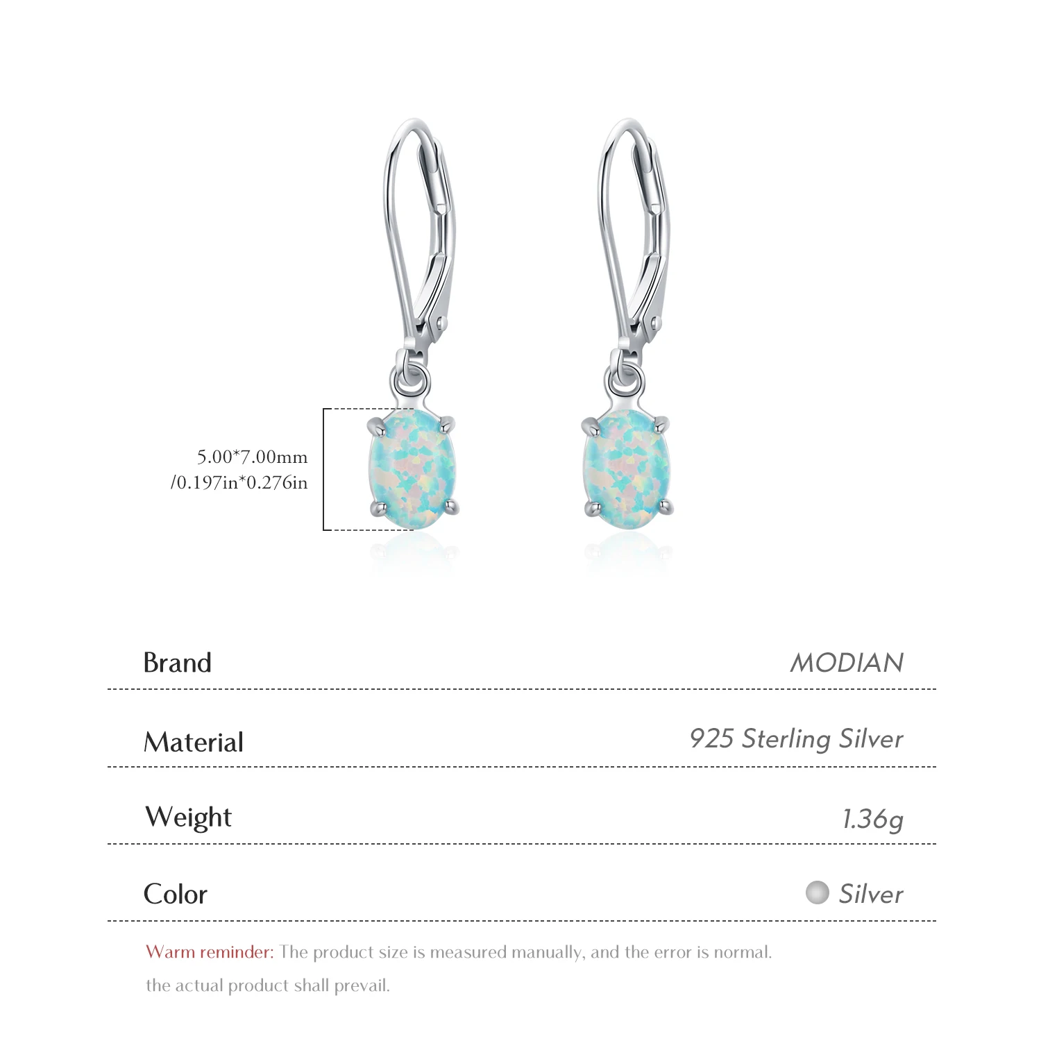 MODIAN 925 Sterling Silver Elegant Exquisite Green Oval Opal Hoop Earrings For Women Daily Vacation Fine Jewelry Accessories