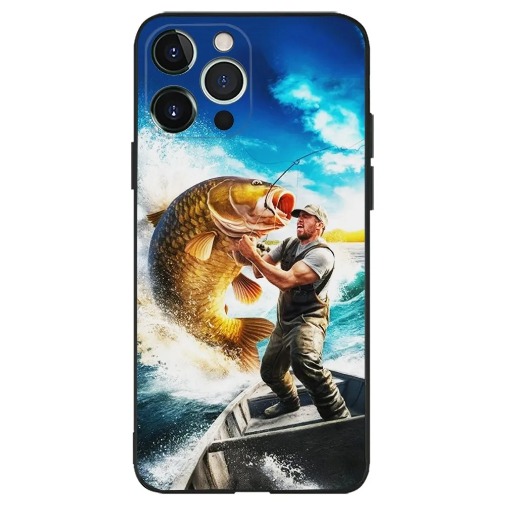 Bass Fishing Lake Fisherman Phone Case For iPhone 16,15,14,13,12,11,Plus,Pro Max,XS,X,XR,SE,Mini,8,7 Soft Silicone Black Cover