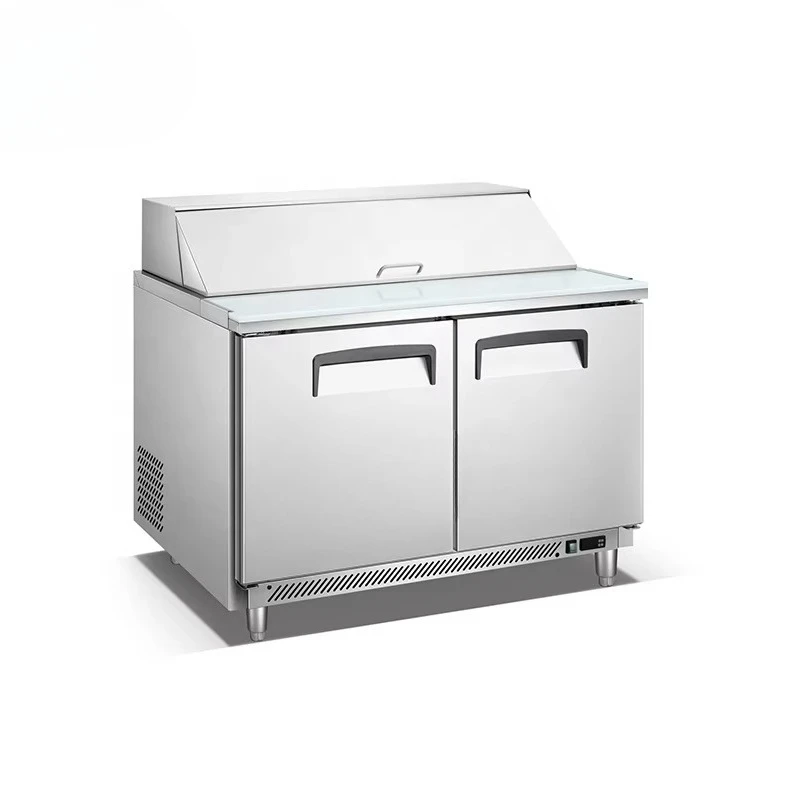 

Commercial Counter Top Pizza Prep Table Refrigerator 2 Door Salad Freezer Stainless Steel Under Counter Chiller With ETL