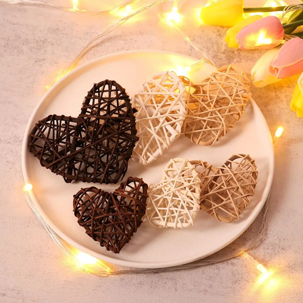 10PCS Wood Coffee White Rattan Ball Heart Stars DIY Accessories Home Decorations Christmas Tree Ornament Wedding Party Supplies