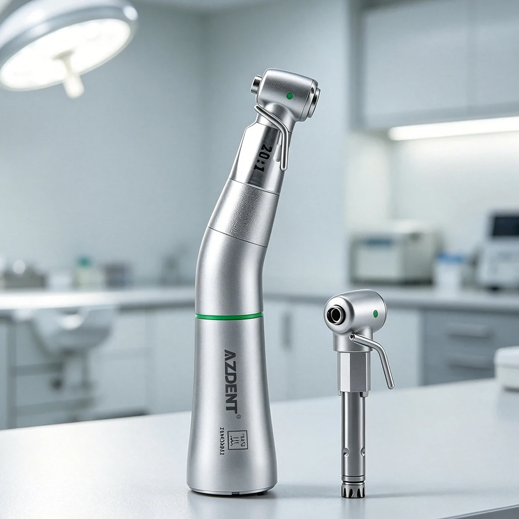 AZDENT Dental LED Niedrigdrehzahl-Winkelstück 1:1/20:1 mit Glasfaser und abnehmbarem Kopf, Zahnmedizinisches Instrument 202C – Detail 10