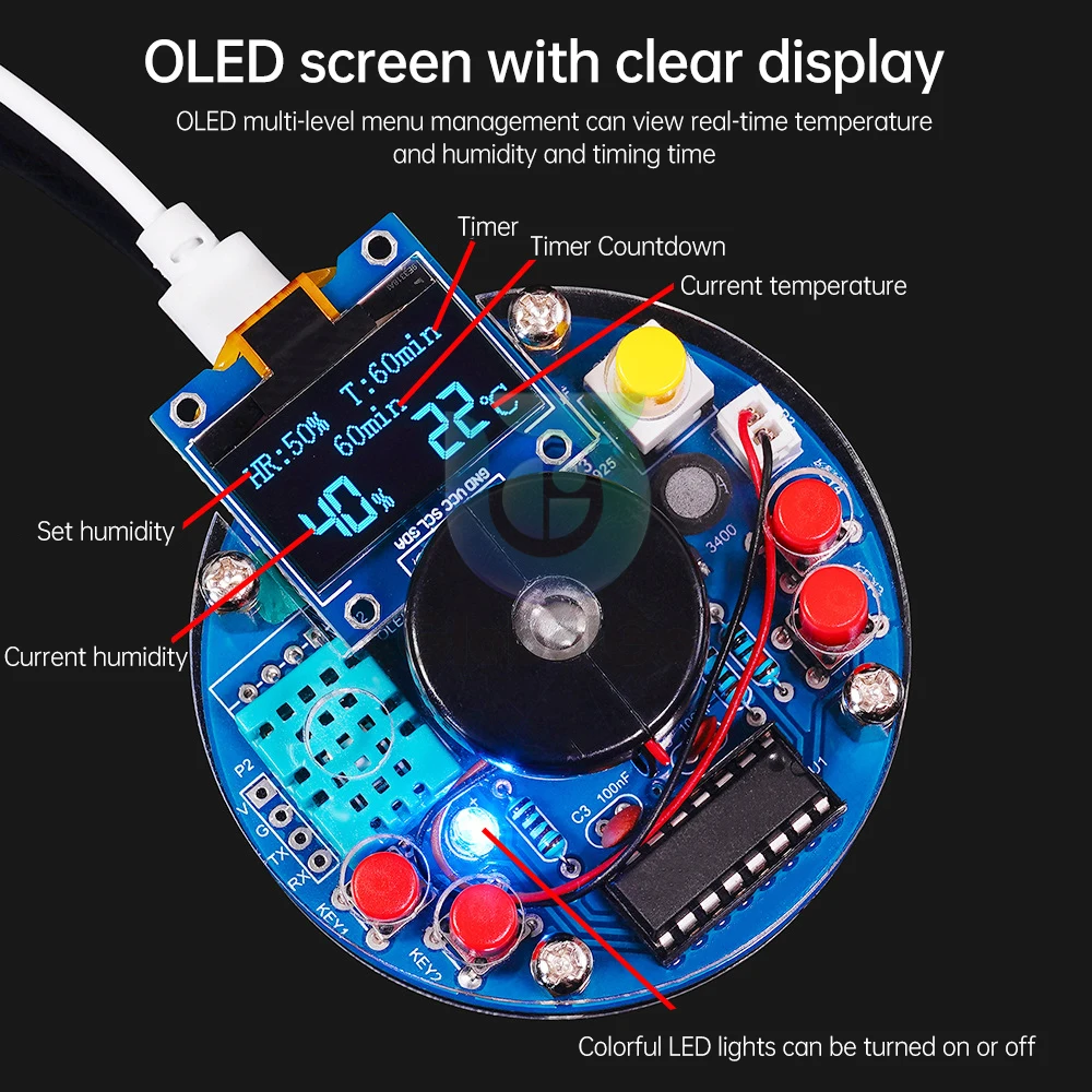 

USB Humidifier Kit With OLED Temperature Humidity Display STG Atomizer Controllable Humidity Timing DIY Welding Parts Circuit