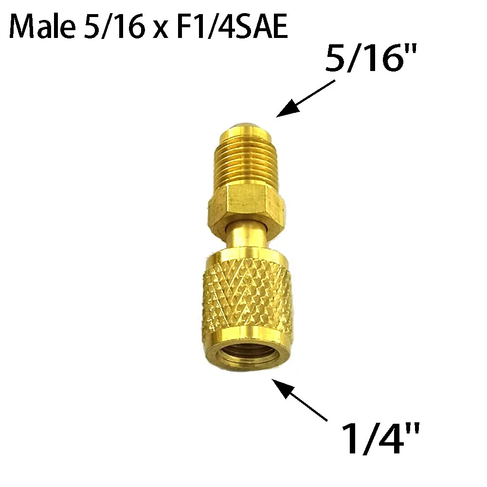 1PC Gold Brass Adapter Male 5/16 X F1/4 SAE For Air Conditioning S For R410 R32 R22 Easy To Install And Anti-aging