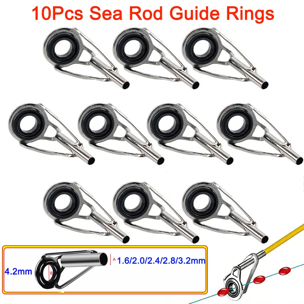 10Pcs Sea Rod Guide Rings, Rocker Rod Top Rings, Stainless Steel Lure Top Rings, Long-Range Fishing Rod Modification Accessories