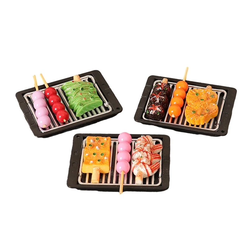 1 Set 1:12 Dollhouse Miniature Plastic Barbecue Grilled Skewers W/Tray Food Model Kitchen Decor Toy Doll House Accessories