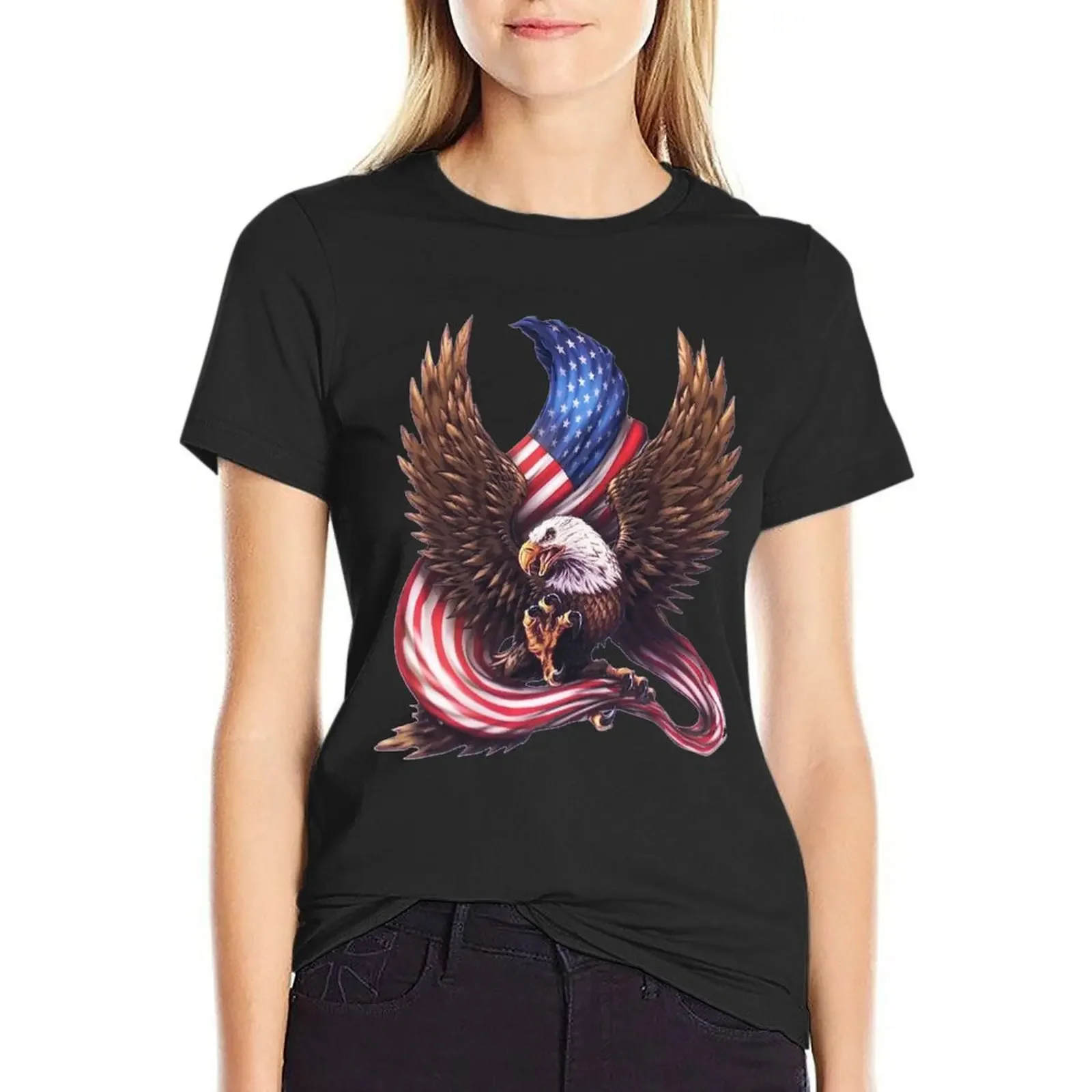 

USA Flag Bald Eagle American Flag T-Shirt blanks vintage clothes blacks Top Women