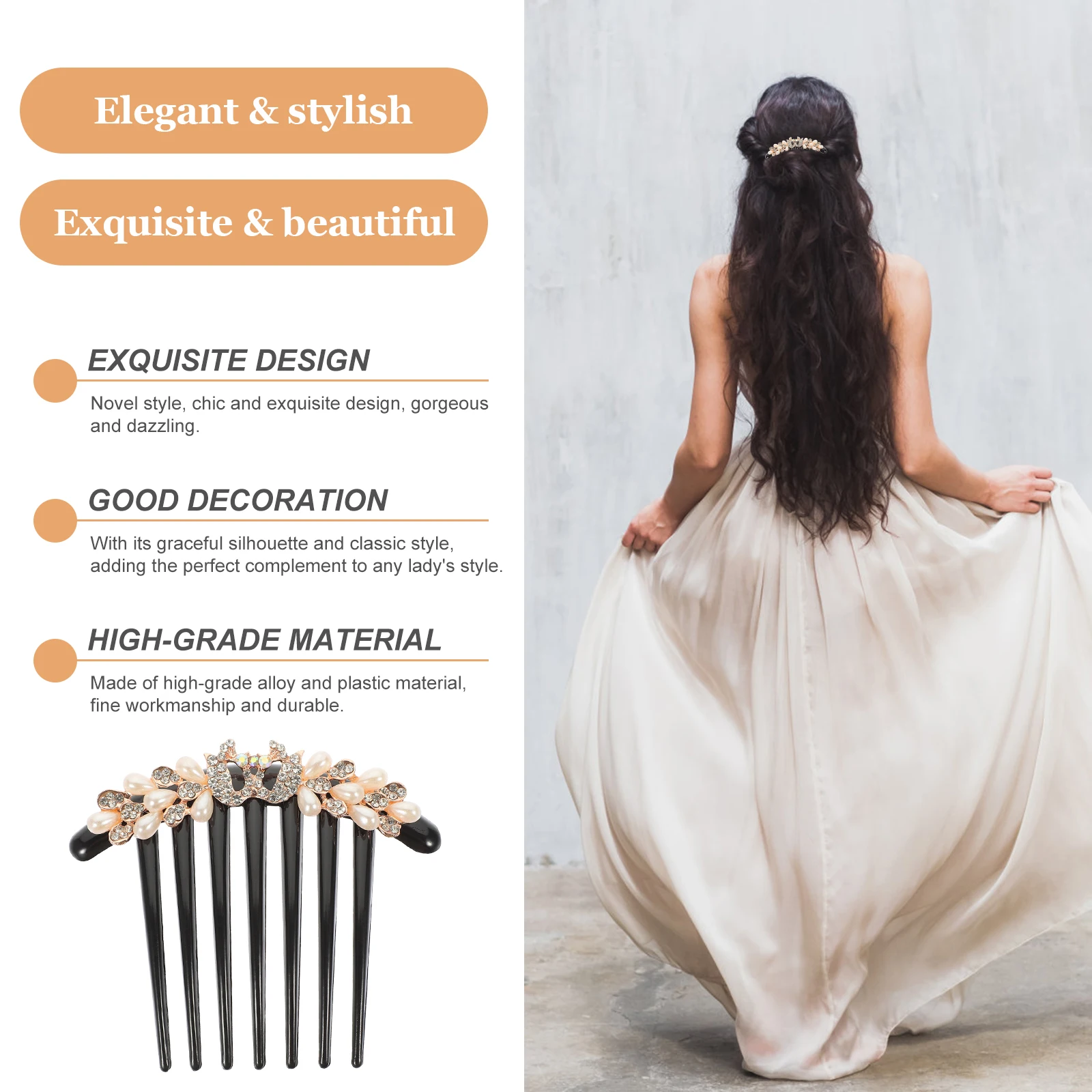 

Imitation Pearls Hair Comb Rhinestone Crystal Bride Delicate Peacock Headdress Elegant for Wedding Party Daily Wear