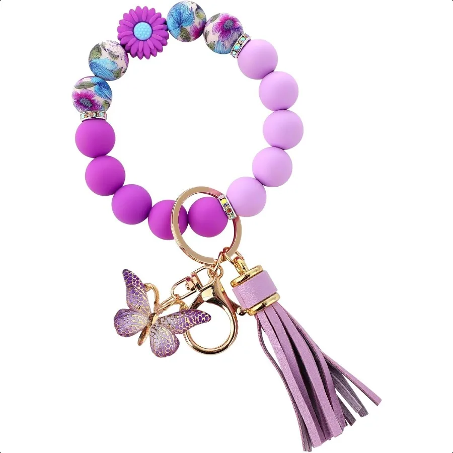 لطيف سيليكون مطرز المفاتيح مفتاح سلسلة حامل لمفاتيح السيارة النساء GirlDaisy سيليكون مفتاح السوار الراتنج فراشة