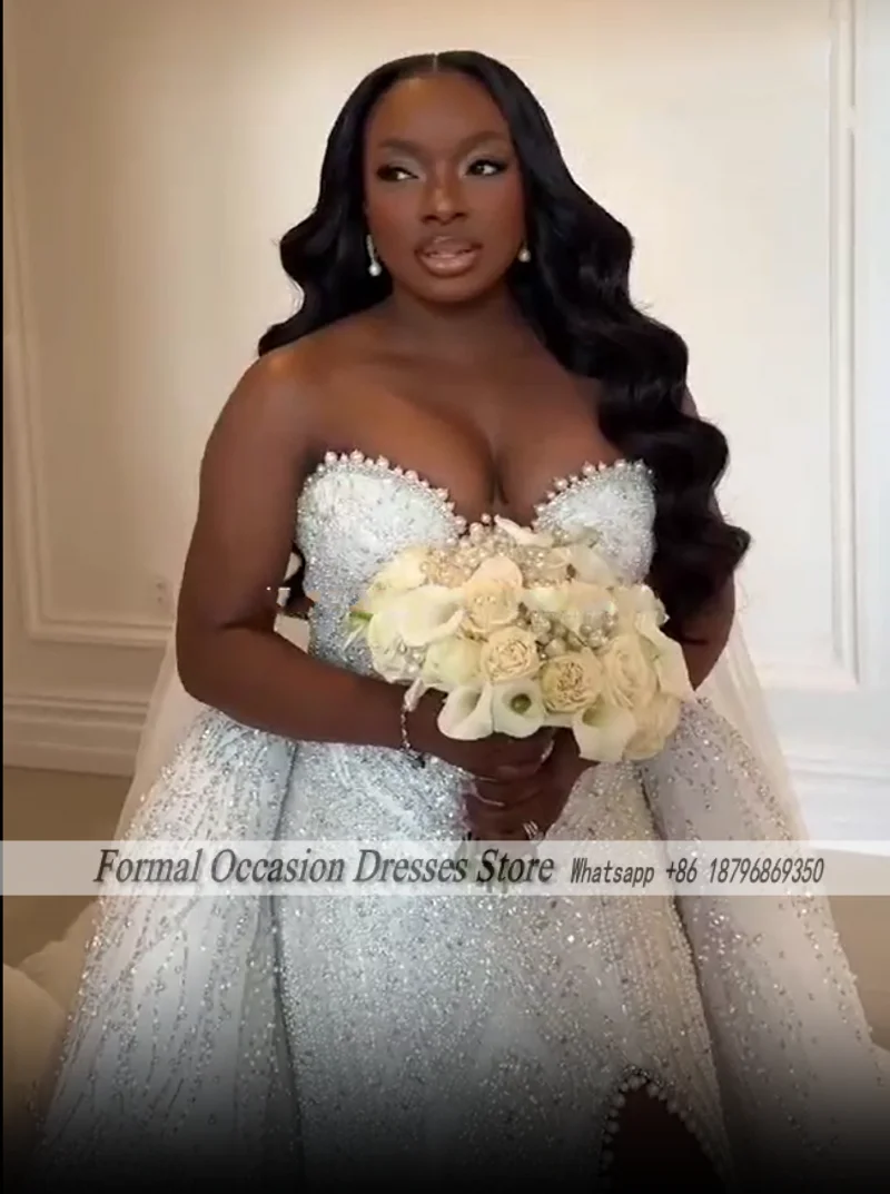 Luxury Wedding Dresses For Women Crystal Beading Civil Bridal Gowns Removeable Train Vestidos Elegantes Customized