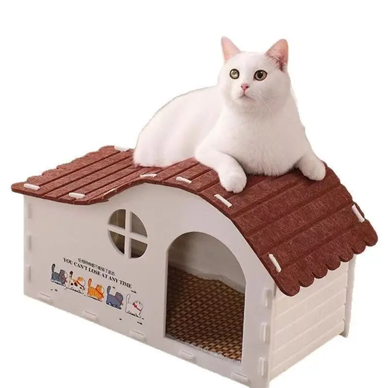 Casa cueva semicerrada de fieltro para gatos y perros pequeños - imagen 3