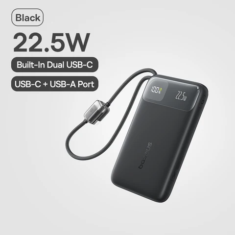 Baseus 10000 мАч Power Bank с двойным кабелем и быстрой зарядкой — фото товара