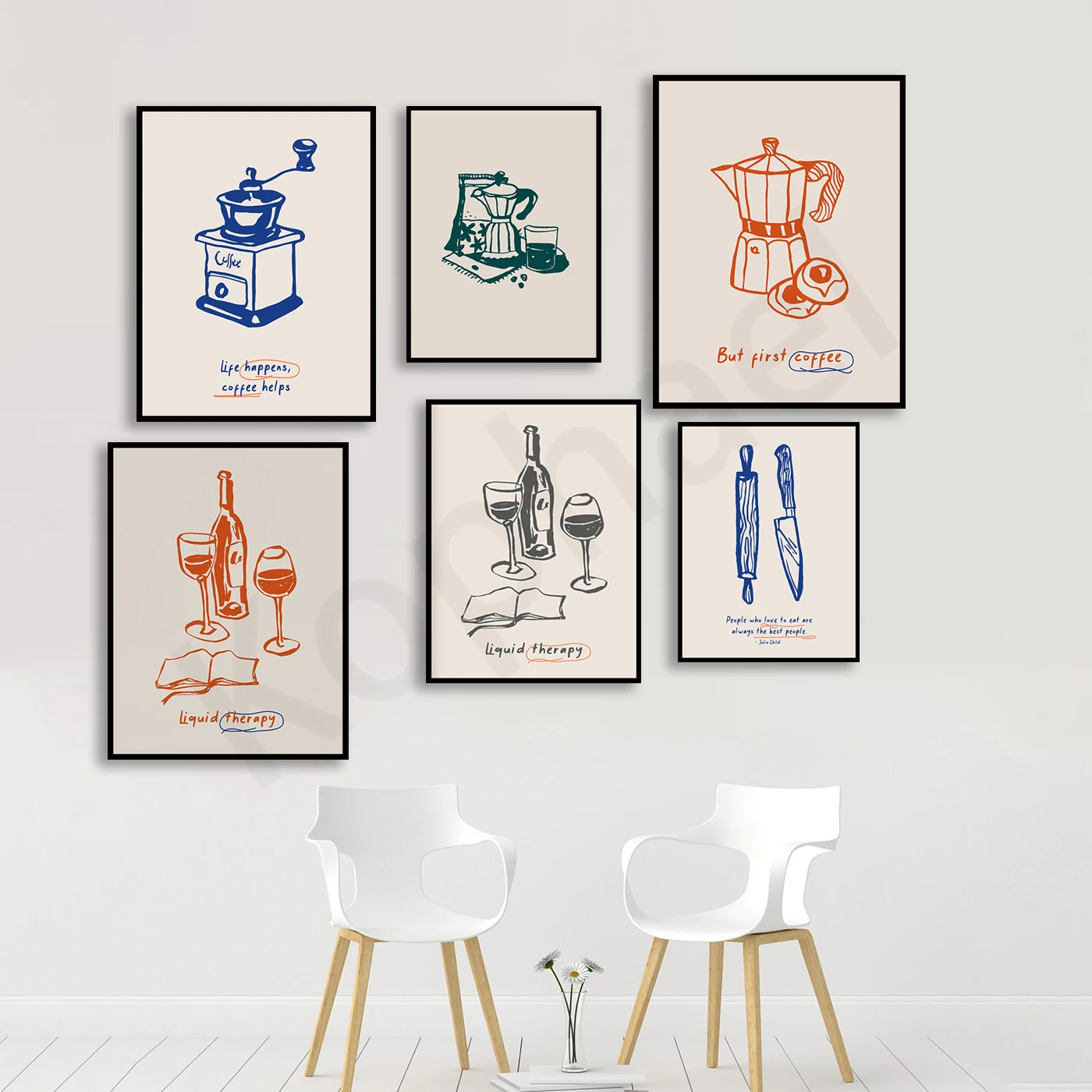 Coffee Maker Cups Kitchen Utensils .Kitchen Wall Art, Kitchen Decor, Modern Food Posters