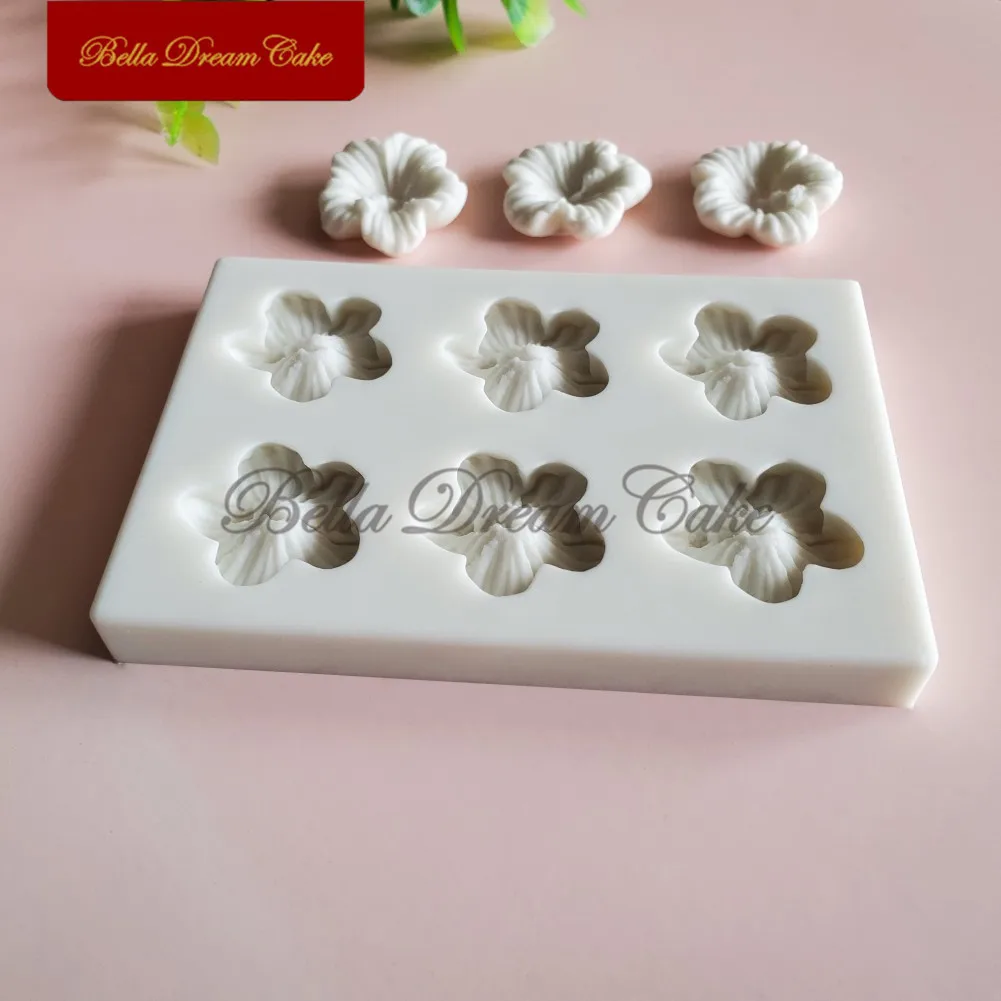 6 Cavity Small Hibiscus Flower Silicone Mold 3D Fondant Chocolate Mould DIY Clay Model Cake Decorating Tools Baking Accessories