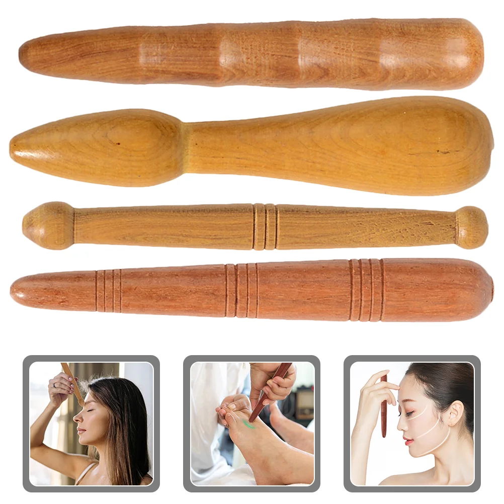 

4 Pcs Massager Wooden Acupuncture Stick Rod Acupressure Massaging for Foot