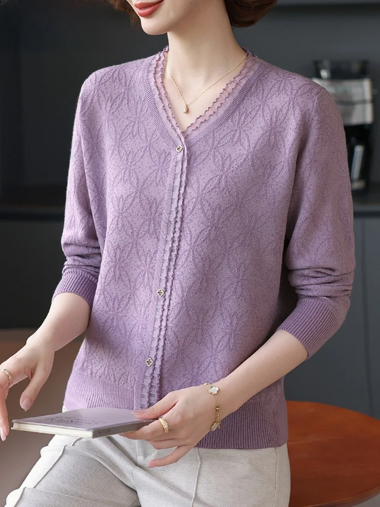 

Стильный вязаный свитер-лонгслив для женщин среднего возраста: осенняя модная футболка с эффектом омоложения, корейский стиль