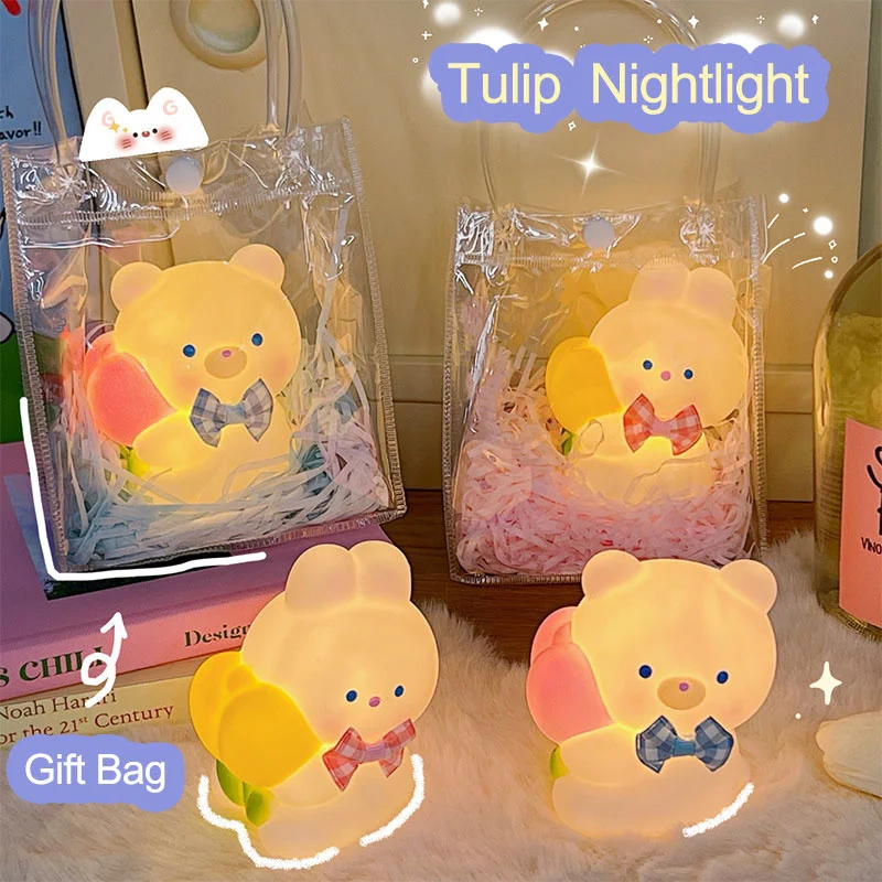 New Pocket Bear/Rabbit Bedside Night Light Bedroom Sleeping Lamp Battery Table Lamp