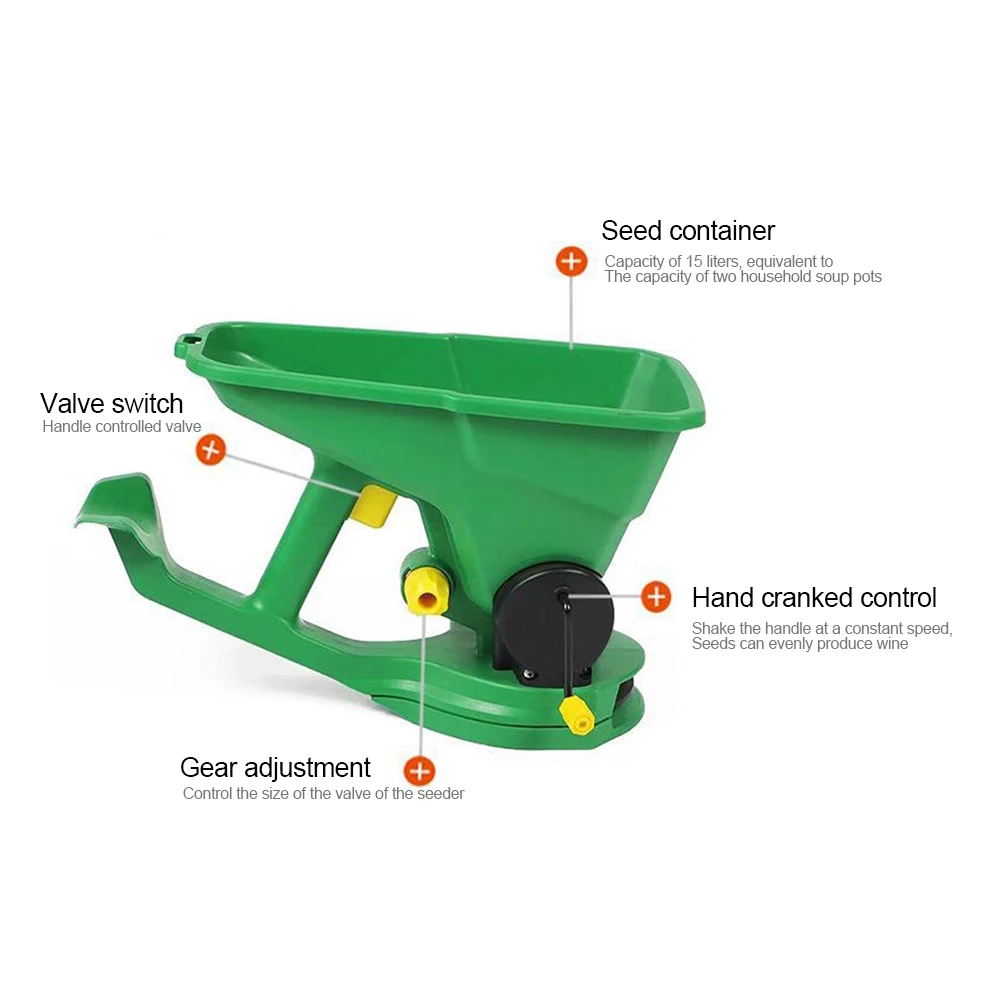 1.5L Hand Held Seed Spreader Planter Tool 5 Gears Adjustable Gears Garden Tool Fertilizers Spreader for Garden Lawn