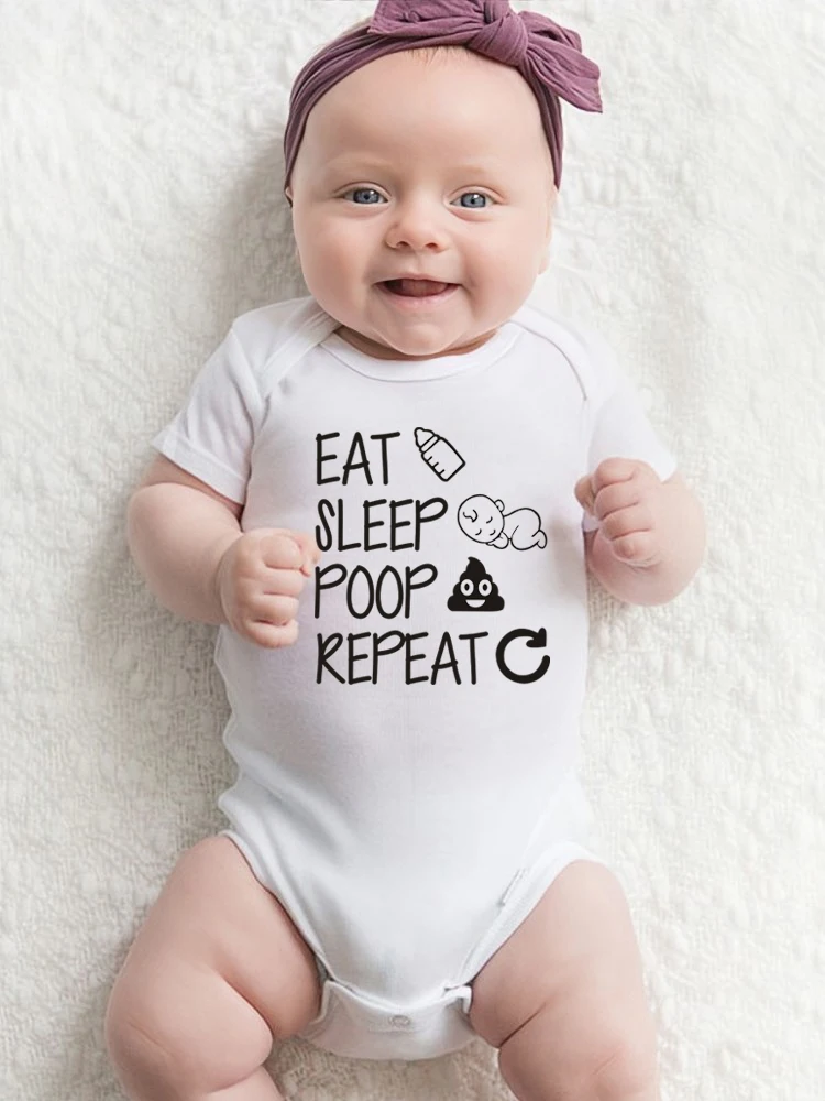Funny Eat Sleep Poop Letter Printed Newborn Baby Romper Infant Short Sleeve Jumpsuit Cotton Baby Body Clothes Boy Girl BodySuit