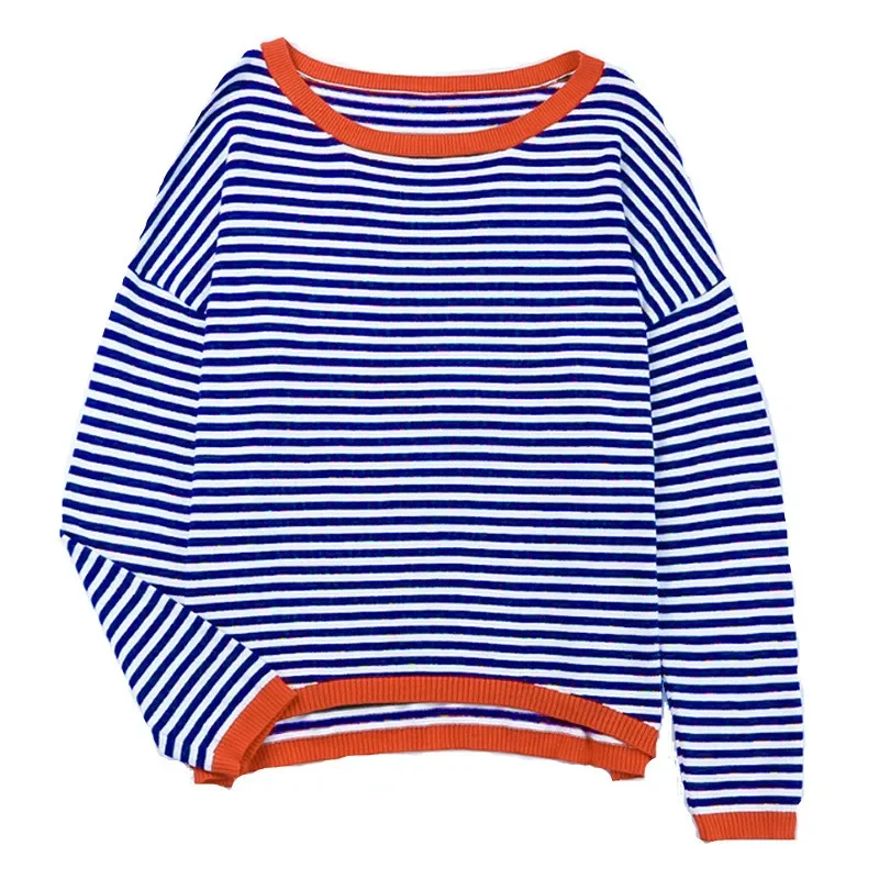 Striped Sweater Pullover Women Autumn Spring Simple Knit Elastic Pullovers Jumper Casual Thick Warm Black White Basic Jumpers