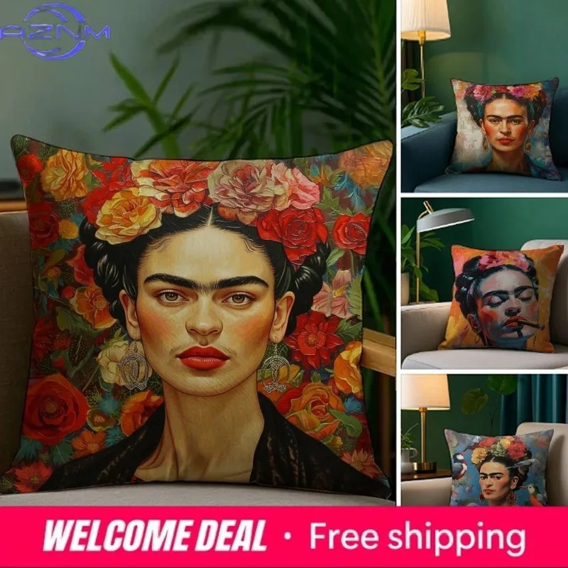 Capa de Almofada de Arte com Pintura Frida Kahlo, Tecido de Pelúcia Macio, Estampa Dupla Face, Capa para Almofada de Sofá, Capas para Almofadas Decorativas