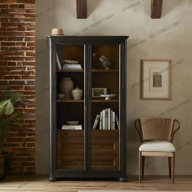 

American retro solid wood bookcase study multi-functional storage bookcase French home bedroom storage bookshelf