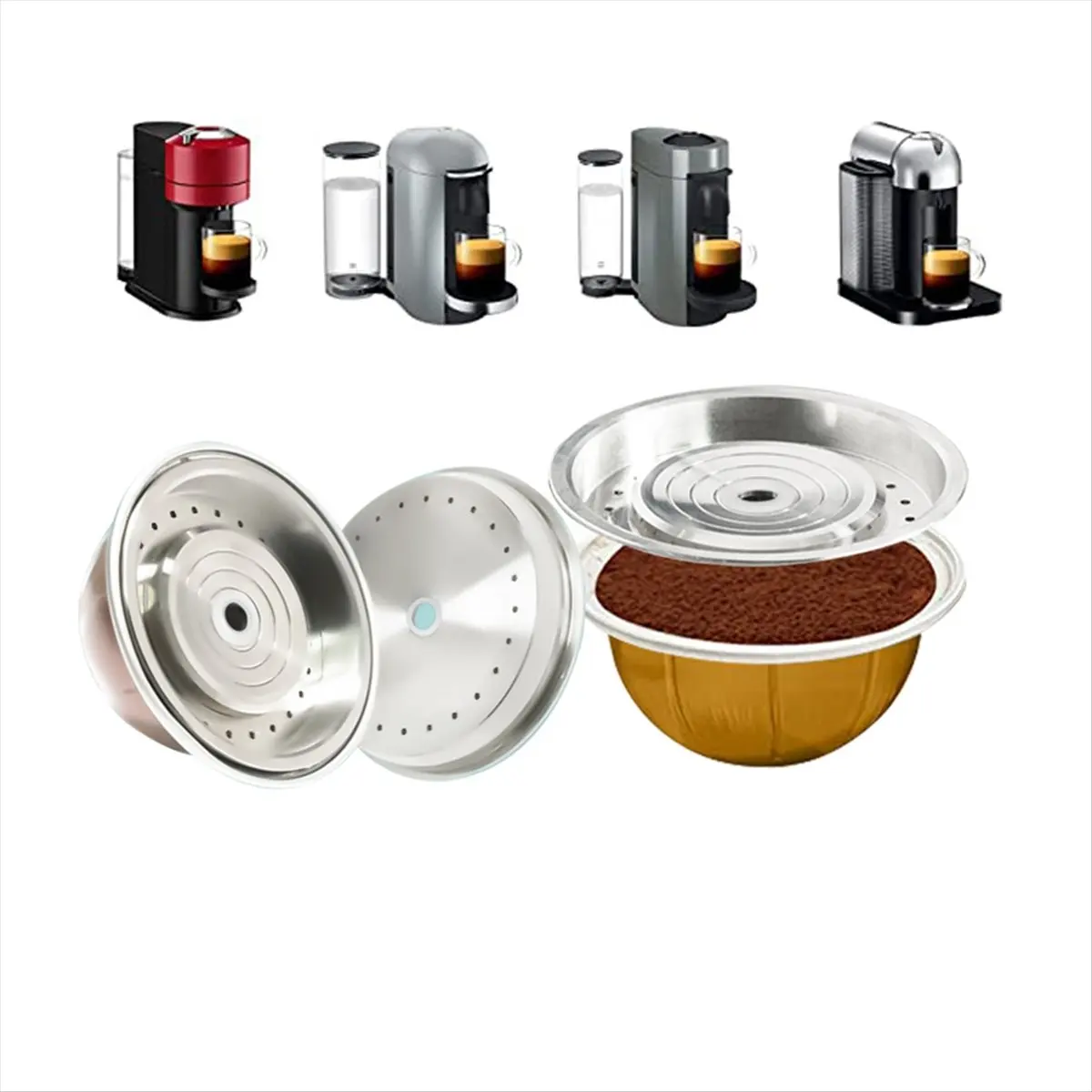 Tampa de cápsula de café reutilizável para discos de cápsula de café reutilizáveis compativos para cápsulas de café Vertuoline de 150/230/414ML