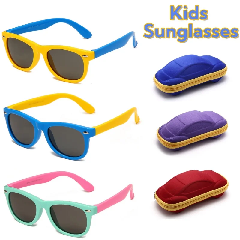 

Children Silicone Sunglasses with Glasses Case Boys Girls Outdoor Goggles AC Lenses Eyeglasses UV400 Resistant Baby Decorative