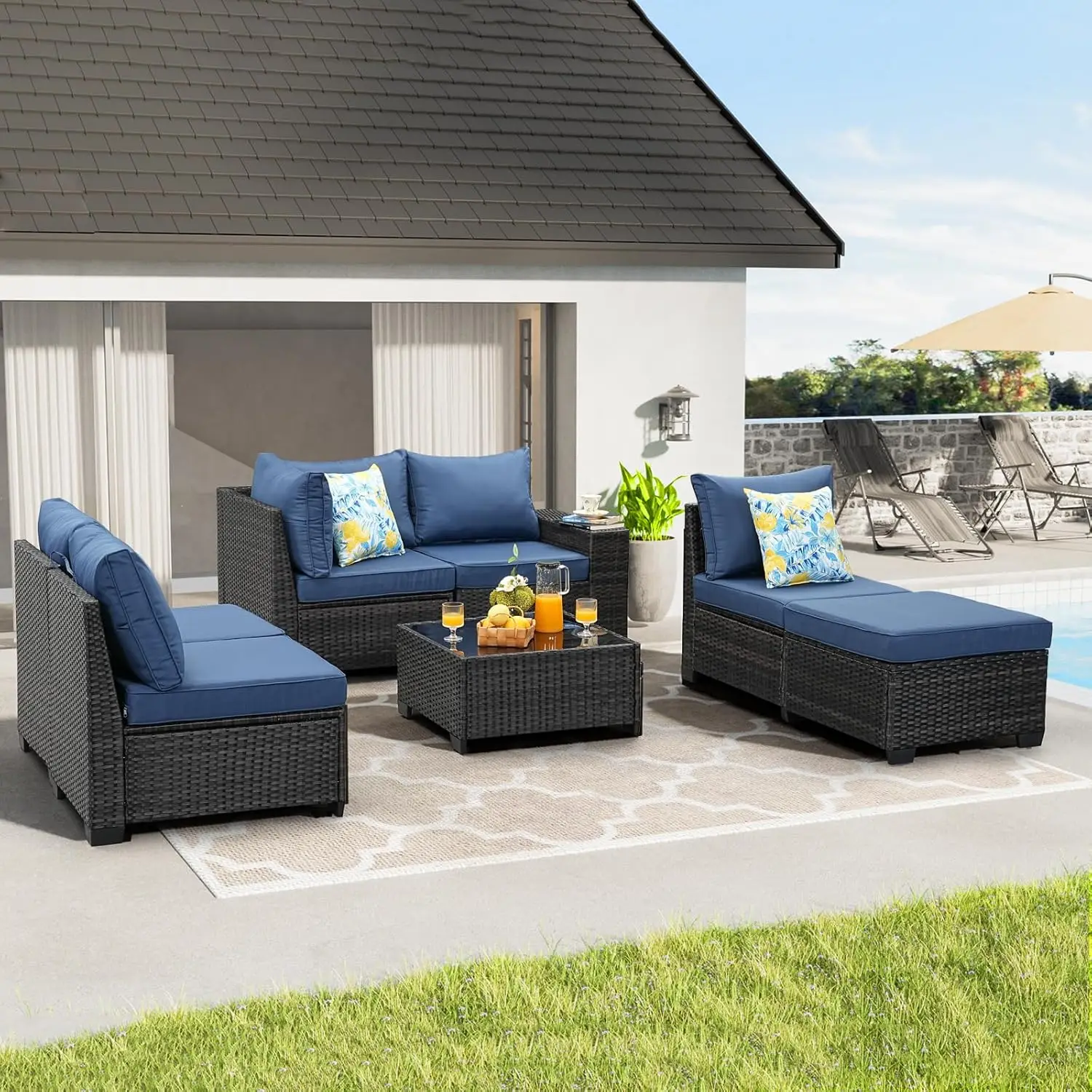 Patio Furniture Set All Weather Patio Conversation Sets Wicker PE Rattan Outdoor Sectional Couch Sofa with Cushion Ottoman Table