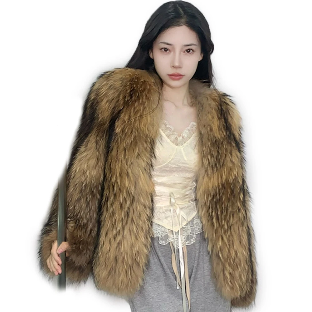 

High quality luxury fur coat keep warm in winter Women's fur coat Natural raccoon fur coat made from whole fur real fox fur coat