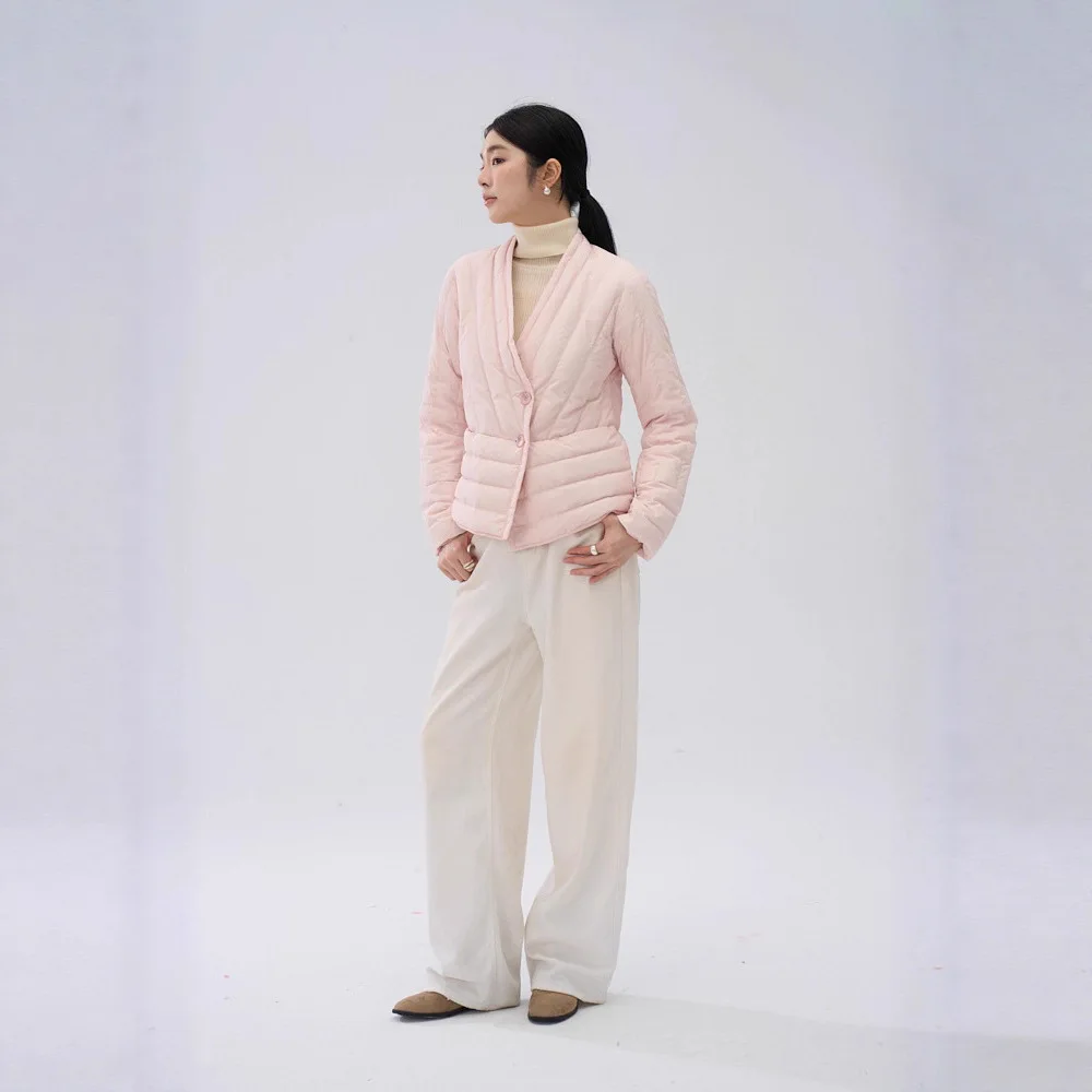 2025 가을/겨울 신상 여성 다운 재킷 출퇴근용 V넥 화이트 덕다운 코트