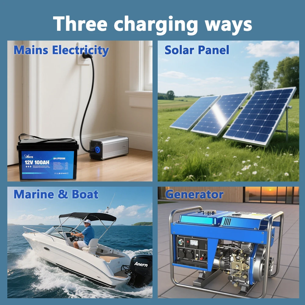 Picture 6: Anern 12V 24V 100Ah Lithium Battery Overload and Short Circuit Protection IP65 Max Discharge Current 800A Battery for Home RV