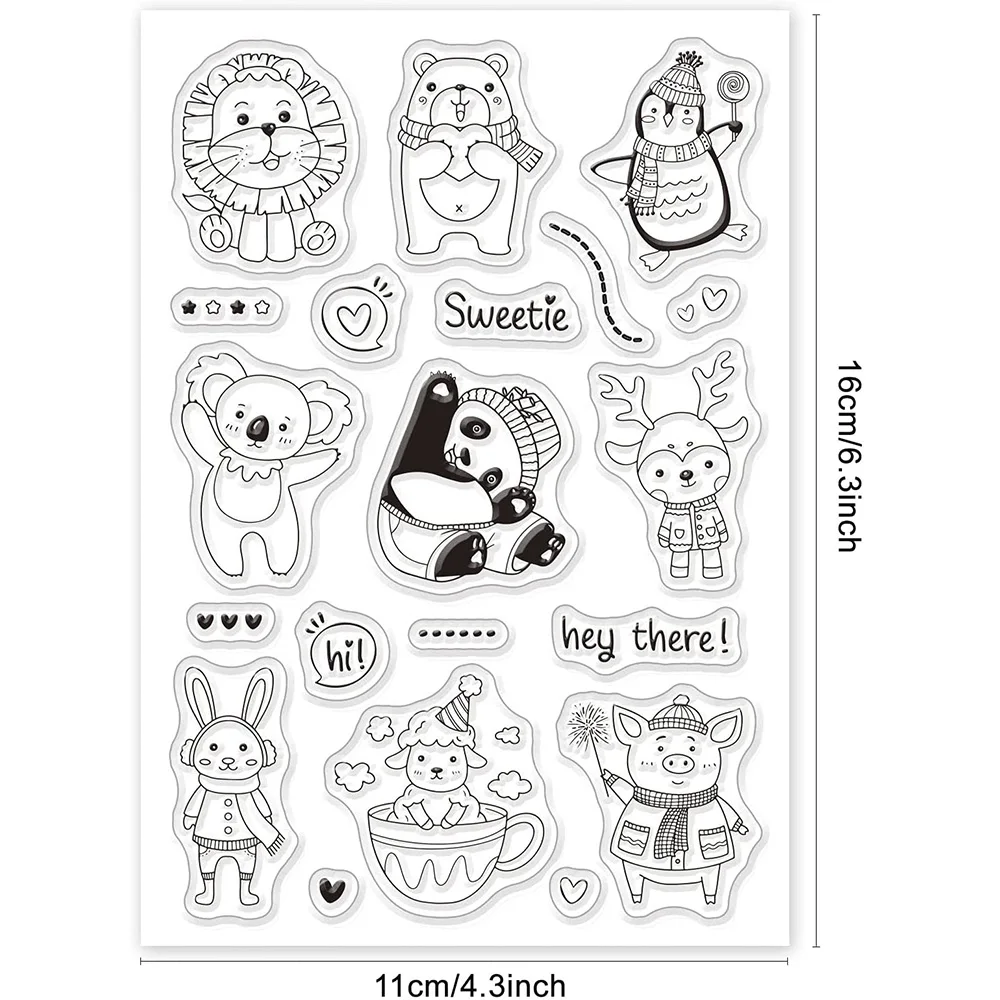 Animal Clear Stamps Transparent Silicone Stamp Lion Panda Lamb Pig Penguin for Card Making Decoration and DIY Scrapbooking Diary