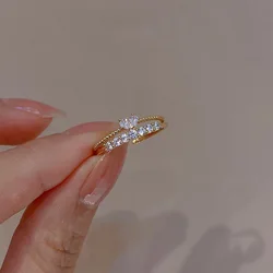 韓国のファッションウィーブクリスタル結婚指輪女性のための素敵なゴールドカラーの婚約ギフト