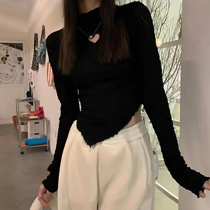 Long Sleeve T-shirts Women Turtleneck Hollow Out Solid All-match Simple Cozy Skinny Sexy Spring Inside Elegant Sweet Female Tops