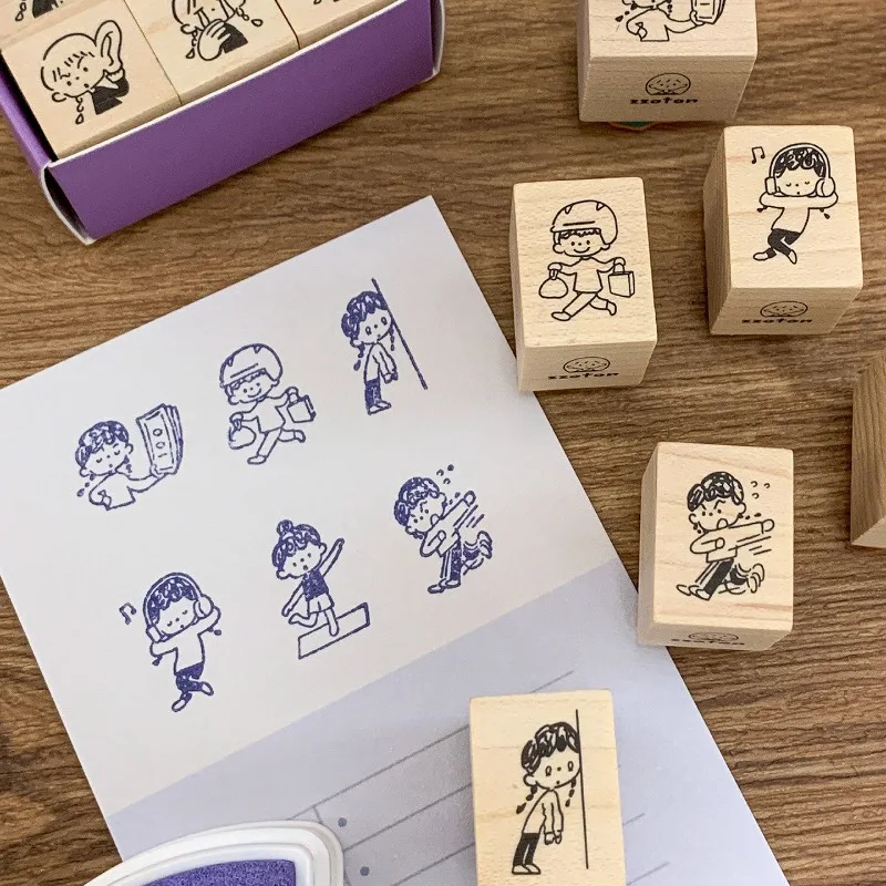 A Zhuo Enjoy Music Yoga Daily Life Little Expressions Wooden Rubber Stamp DIY Scrapbooking Photo Album Card Making Wood Seal