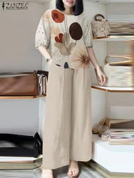 2026 ZANZEA Women Summer Pant Sets Half Sleeve Floral Print Blouse Casual Trouser Suit 2pcs Elegant Work Tracksuits 2-Piece Sets