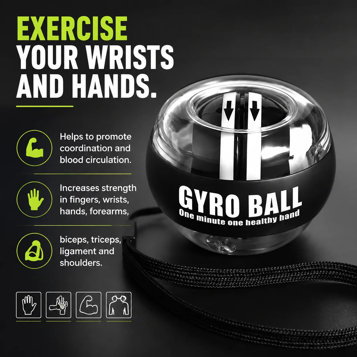 Self-Starting Wrist Gyro Ball Power Trainer Forearm Exerciser Wrist Strengthening Device for Arm And Finger Muscle Training 1PCS