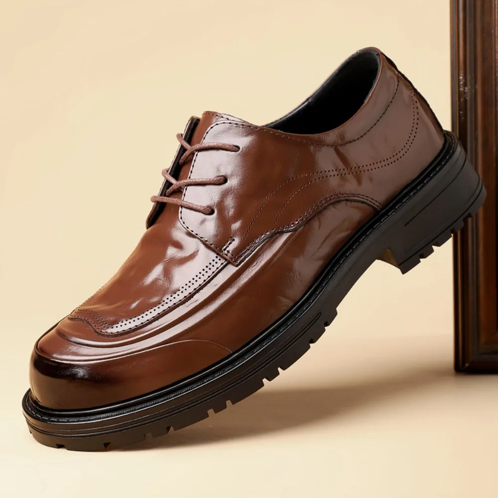 

Men's Winter Fleece Lined Leather Shoes Soft Bottom Top Layer Cowhide Warm Wear Resistant Anti Slip Business Casual Footwear