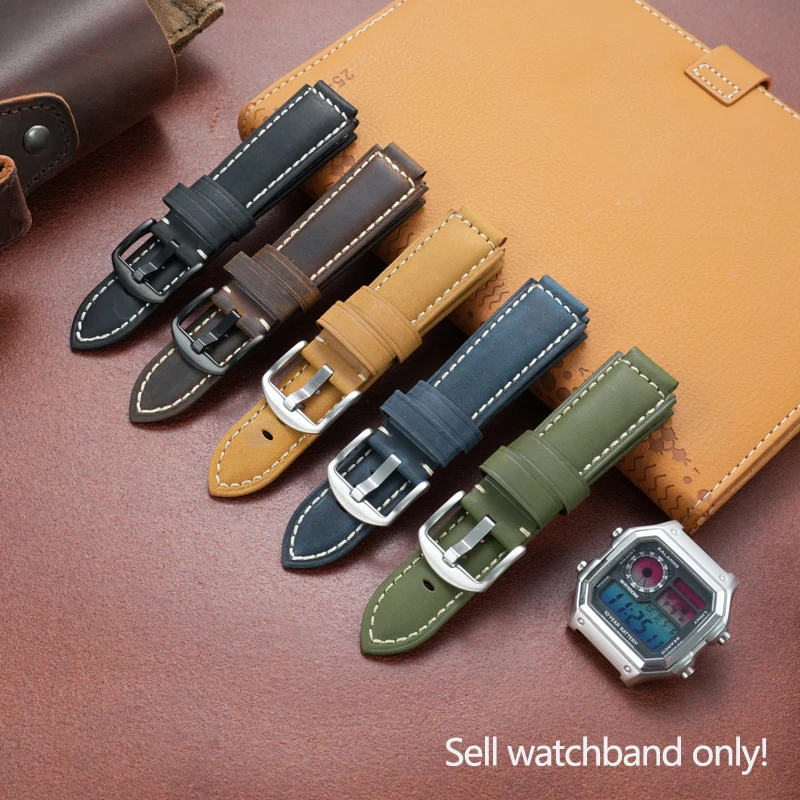 18mm vintage frosted cowhide strap for Casio AE1200/1300/1000 WS-1600/1400 A158/A168/A159 SGW-400 AQ-150W F-91 series watchband